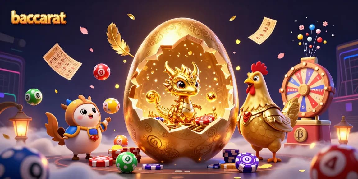 Baccarat adventure with a golden dragon and poker chips amidst vibrant casino elements