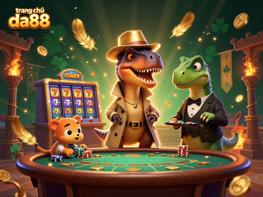Experience the thrill of gameplay at trang chủ da88 with a velociraptor card counter at a blackjack table.