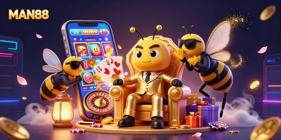 Experience thrilling gameplay at MAN88 with a vibrant illustration depicting immersive casino adventures.