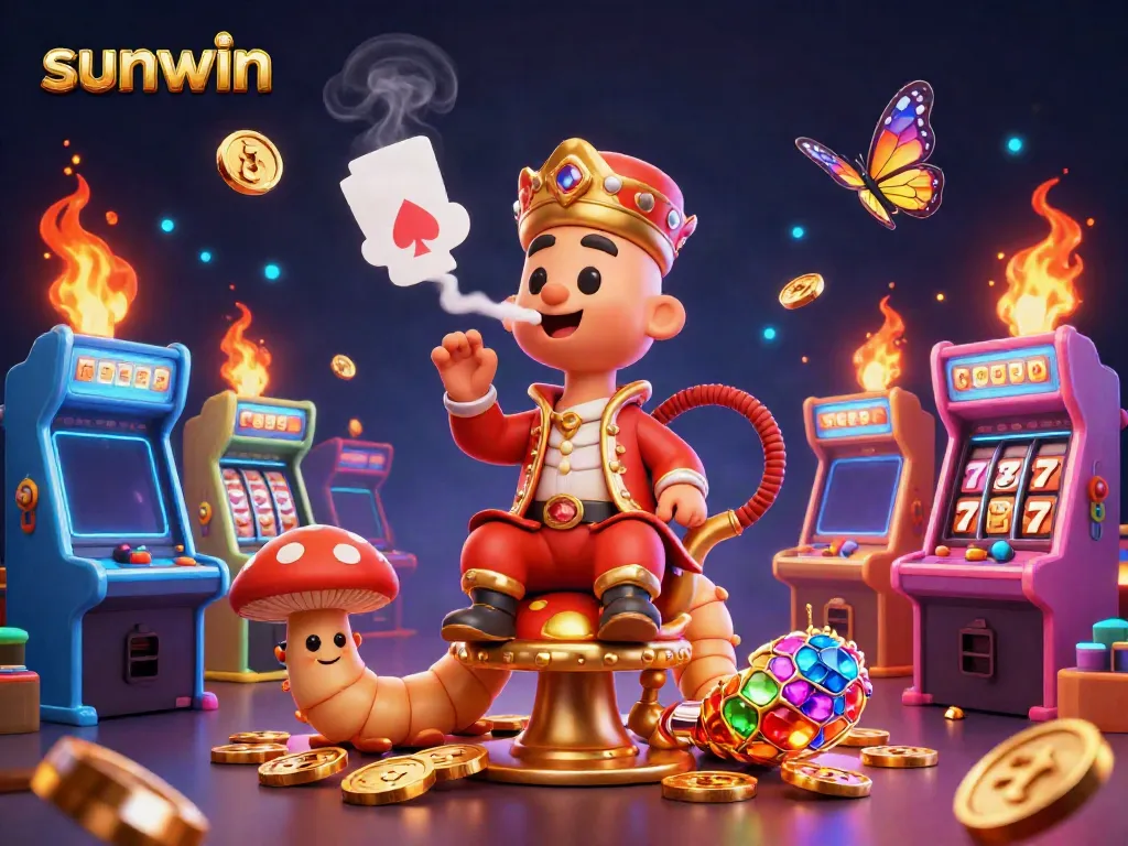 Engage in thrilling gameplay at sunwin's dynamic casino with lively characters and bright arcade elements.