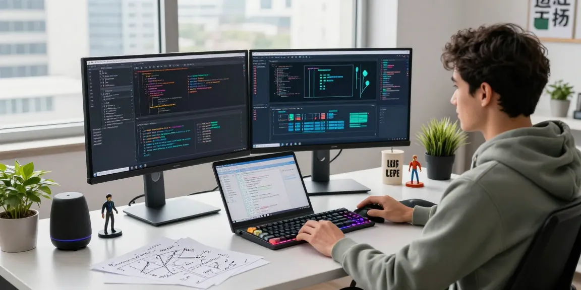 Dynamic workspace featuring a programmer at their desk coding, highlighting the WPS Official Website in a productive tech environment.