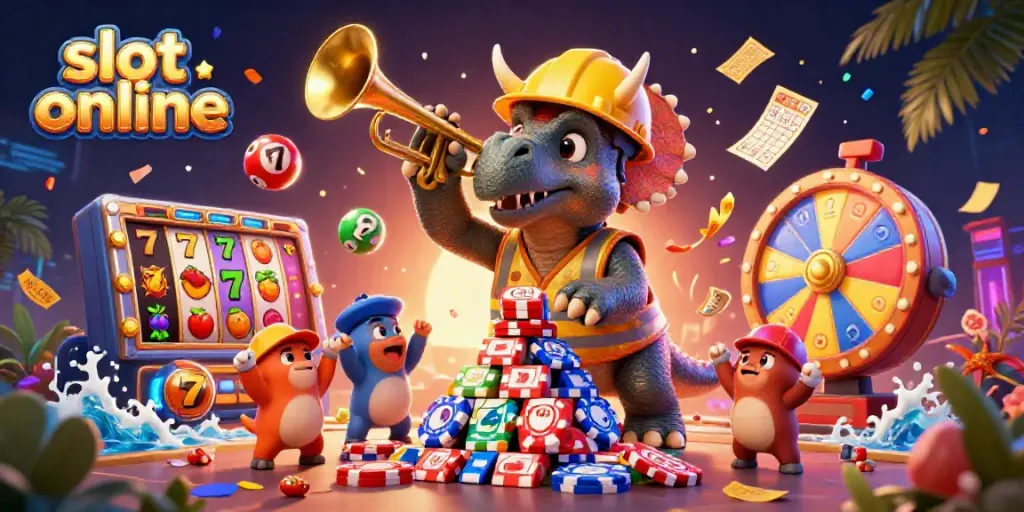 Engage with slot online action featuring dynamic 3D characters in a vibrant casino scene.