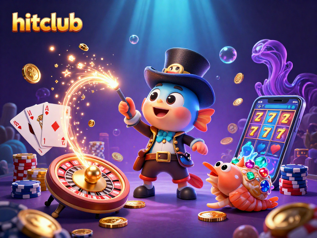 Experience the thrill of hitclub with golden coins cascading around a 3D sea-themed casino scene.